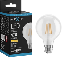 Mexen Vintis LED крушка с нишкова жичка E27, G80, 4W, топла - 2700K, 470 lm, прозрачна