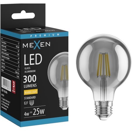 Mexen Vintis LED филаментна крушка E27, G80, 4W, Топло - 2700K, 300 lm, опушен - L155-E27-0427-70