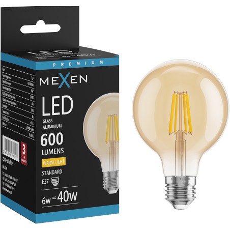 Mexen Vintis LED филамент крушка E27, G80, 8W, Топла - 2700K, 750 lm, кехлибар - L155-E27-0827-50