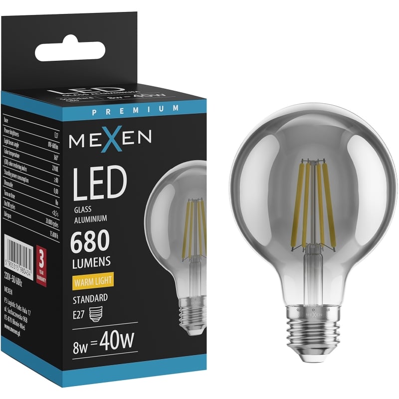 Mexen Vintis LED E27 крушка с нишкова жичка, G80, 8W, Топла - 2700K, 680 lm, опушена
