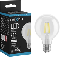 Mexen Vintis LED филаментна крушка E27, G80, 6W, Нейтрална - 4000K, 720 lm, прозрачна