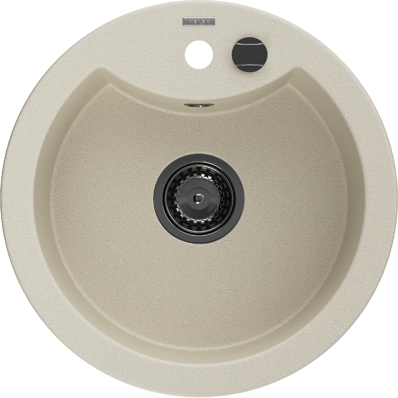 Mexen Diego гранитна мивка 1-корпусна 488 x 480 мм, бежова, черен сифон - 6512481000-69-B