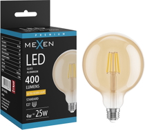 Mexen Vintis LED филаментна крушка E27, G125, 4W, Топла - 2200K, 400 lm, кехлибар