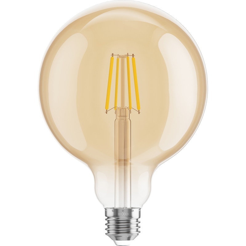 Mexen Vintis LED филаментна крушка E27, G125, 6W, Топла - 2700K, 600 lm, кехлибар