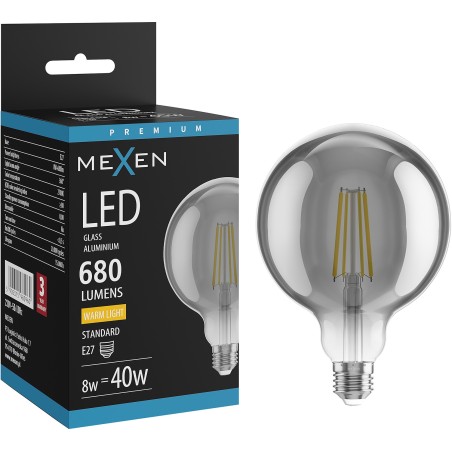 Mexen Vintis LED филаментна крушка E27, G125, 8W, Топла - 2700K, 680 lm, опушен - L158-E27-0827-70