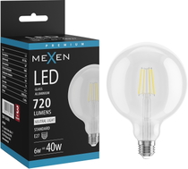 Mexen Vintis LED нажежаема жичка E27, G125, 6W, Неутрална - 4000K, 720 lm, прозрачна