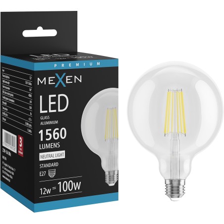 Mexen Vintis LED крушка с нажежаема жичка E27, G125, 12W, неутрална - 4000K, 1560 lm,