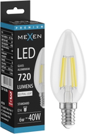 Mexen Vintis LED филаментна крушка E14, C35, 6W, неутрална - 4000K, 720 lm, прозрачна