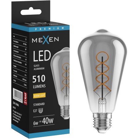 Mexen Vintis Крушка с нажежаема нишка спирала LED E27, ST64, 6W, Топла - 2700K, 510 lm, дим