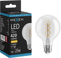 Mexen Vintis LED спирална нишкова крушка E27, G80, 4W, Топла - 2700K, 420 lm, прозрачна