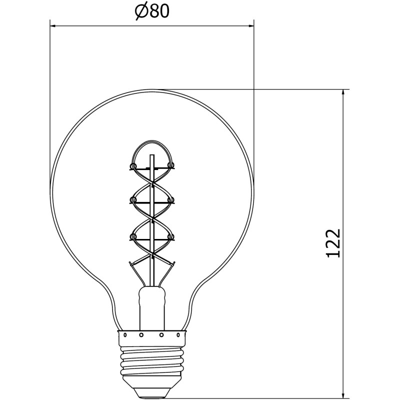 Mexen Vintis LED спираловидна крушка, E27, G80, 4W, Топла - 2700K, 360 lm, кехлибарен