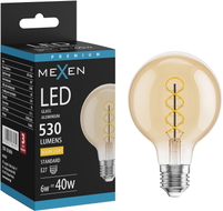 Mexen Vintis LED крушка филамент спирала E27, G80, 6W, Топла - 2700K, 530 lm, кехлибарена