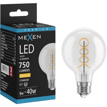 Mexen Vintis Крушка с нажежаема LED нишка спирала E27, G80, 8W, Топло - 2700K, 750 lm,