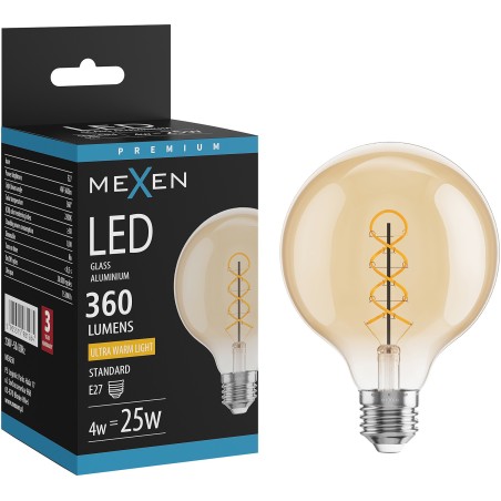 Mexen Vintis LED крушка спирала, Е27, G95, 4W, Топла светлина - 2200K, 360 lm, кехлибарен
