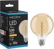 Mexen Vintis LED крушка с нажежаема спирала E27, G95, 6W, Топла - 2200K, 530 lm, кехлибар