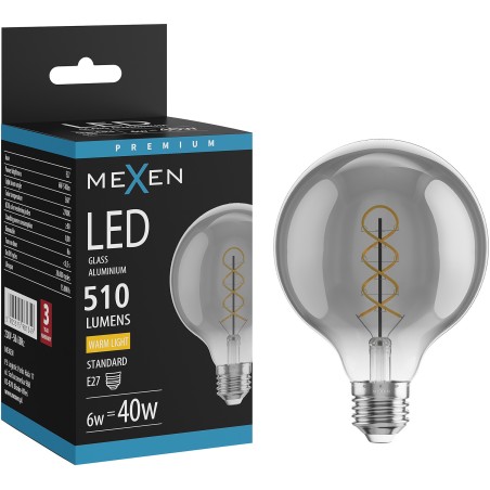 Mexen Vintis LED спираловидна жичка E27, G95, 6W, Топла - 2700K, 510 lm, димна - L167-E27-0627-70
