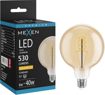 Mexen Vintis LED спирална нажежаема жичка E27, G125, 6W, Топла - 2200K, 530 lm, кехлибар