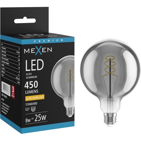 Mexen Vintis Крушка с нажежаема жичка спирала LED E27, G125, 8W, Топла - 2200K, 450 lm,