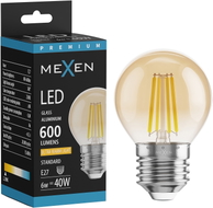 Mexen Vintis LED нажежаема жичка крушка E27, G45, 6W, Топла - 2200K, 600 lm, кехлибар