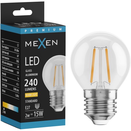 Mexen Vintis LED крушка с нажежаема жичка E27, G45, 2W, Топла - 2700K, 240 lm, прозрачна -