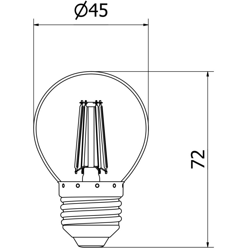 Mexen Vintis LED филаментна крушка E27, G45, 4W, Топла - 2700K, 470 lm, прозрачна