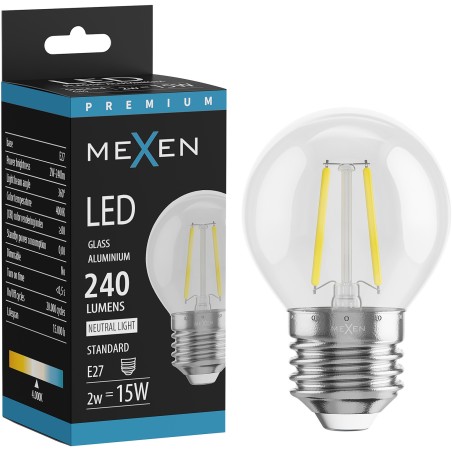 Mexen Vintis LED филамент крушка E27, G45, 2W, Неутрална - 4000K, 240 lm, ясна - L156-E14-0227-00