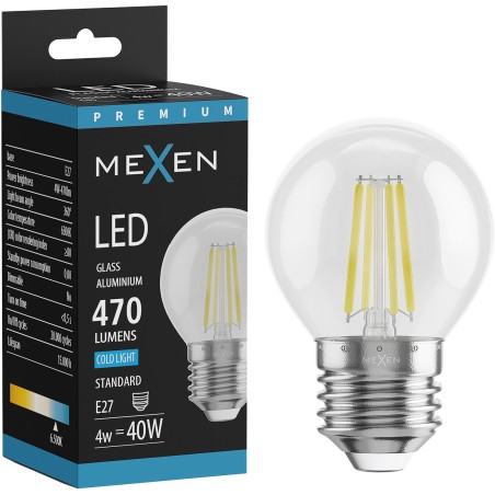 Mexen Vintis LED нажежаема крушка E27, G45, 4W, Студена - 6500K, 470 lm, прозрачна