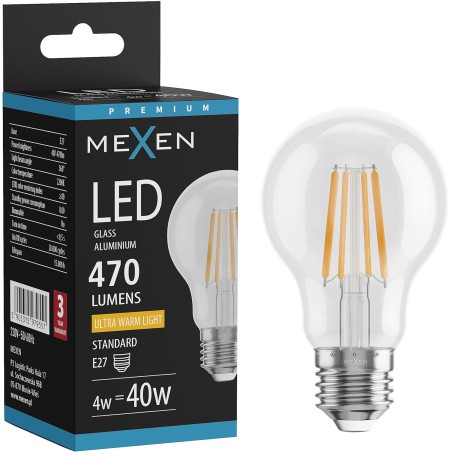 Mexen Vintis LED крушка филaмент E27, A60, 4W, Топла - 2200K, 470 lm, прозрачен - L150-E27-0422-00