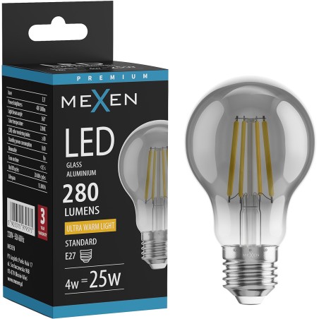 Mexen Vintis LED филментна крушка E27, A60, 4W, Топла - 2200K, 280 lm, дим - L150-E27-0422-70