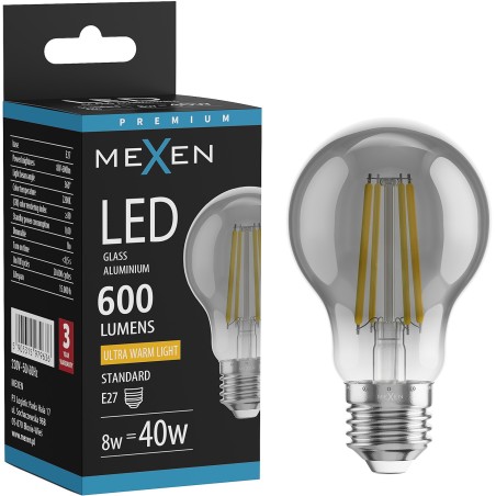 Mexen Vintis LED нажежаема крушка E27, A60, 8W, Топла - 2200K, 600 lm, опушена - L150-E27-0822-70