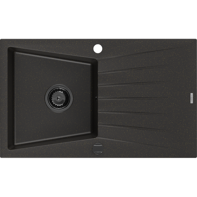 Mexen Cesar гранитна мивка с едно корито с отцедник 775 x 470 мм, черна/златен