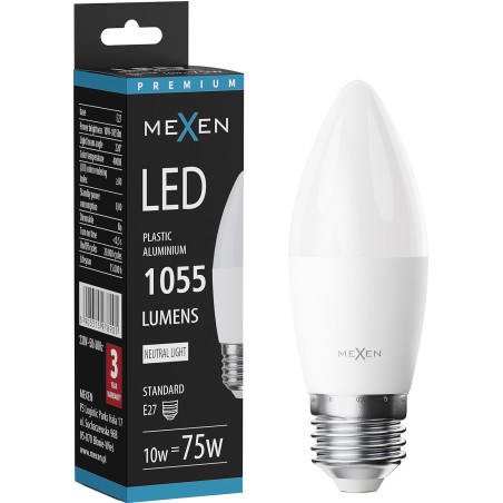 Mexen Nova LED крушка E27, C37, 10W, Неутрална - 4000K, 1055 lm - L102-E27-1040-01