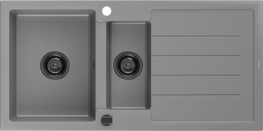 Mexen Andres гранитна мивка 1,5-камерна с отцедник 1000 x 500 мм, сива, черен сифон - 6515101510-71-B