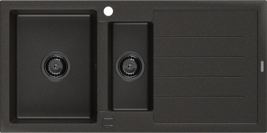Mexen Andres гранитна мивка 1,5-камерна с отцеждане 1000 x 500 mm черно/златист металик, черен сифон - 6515101510-75-B