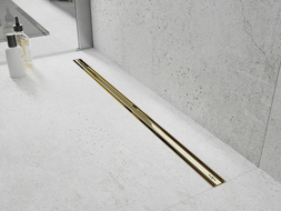 Mexen Flat 360° Slim линеен въртящ се сифон 150 см, златен - 1541150