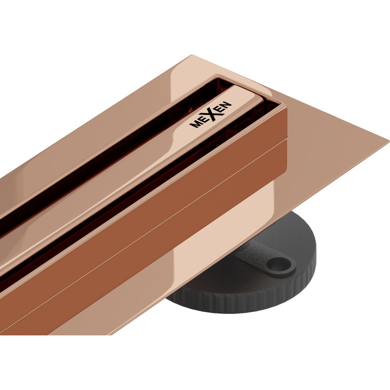 Mexen Flat 360° Slim линеен въртящ се сифон 130 см, розово злато - 1641130
