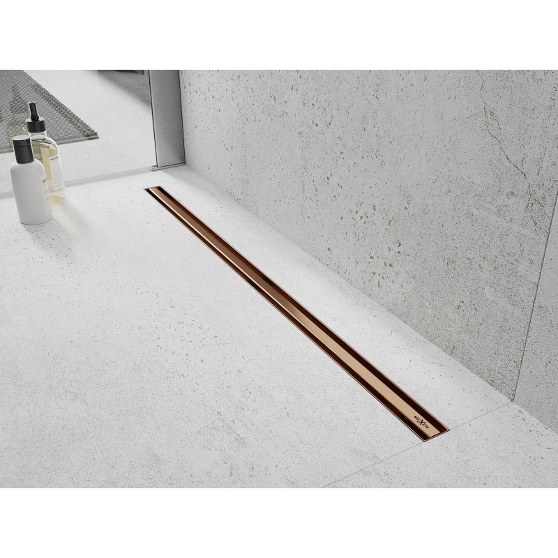 Mexen Flat 360° Slim линеен въртящ се сифон 90 см, четкана мед - 1C41090