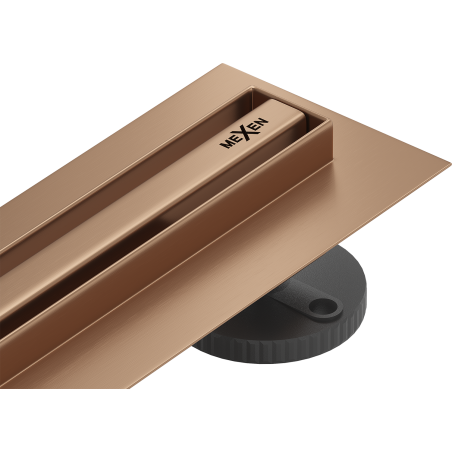 Mexen Flat 360° Slim линеен въртящ се сифон 120 см, четкана мед - 1C41120