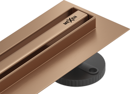 Mexen Flat 360° Slim линеен въртящ се сифон 120 см, четкана мед - 1C41120