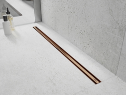 Mexen Flat 360° Slim линеен въртящ се сифон 140 см, матирана мед - 1C41140