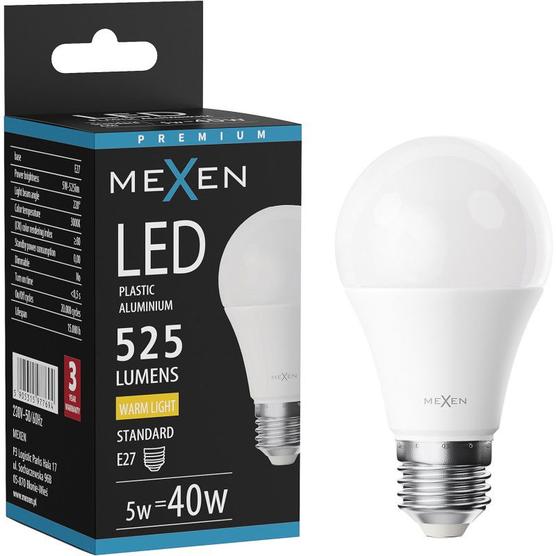 Mexen Nova LED крушка E27, A60, 5W, Топла - 3000K, 525 lm - L100-E27-0530-01