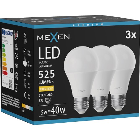 Mexen Nova 3x LED крушка E27, A60, 5W, Топла - 3000K, 525 lm - L100-E27-0530-01x03