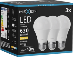 Mexen Nova 3x LED крушка E27, A60, 6W, Топла - 3000K, 630 lm - L100-E27-0630-01x03