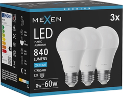 Mexen Nova 3x LED крушка E27, A60, 8W, Студена - 6500K, 840 lm - L100-E27-0865-01x03