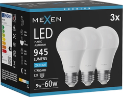 Mexen Nova 3x LED крушка E27, A60, 9W, Студена - 6500K, 945 lm - L100-E27-0965-01x03