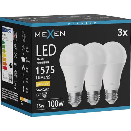 Mexen Nova 3x LED крушка E27, A60, 15W, Топла - 3000K, 1575 lm - L100-E27-1530-01x03