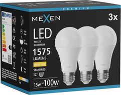 Mexen Nova 3x LED крушка E27, A60, 15W, Топла - 3000K, 1575 lm - L100-E27-1530-01x03