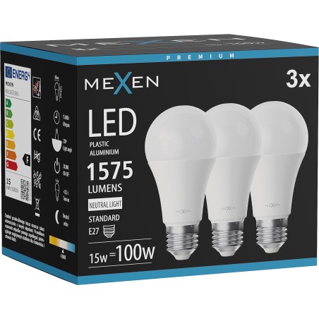 Mexen Nova 3x LED крушка E27, A60, 15W, Неутрална - 4000K, 1575 lm - L100-E27-1540-01x03