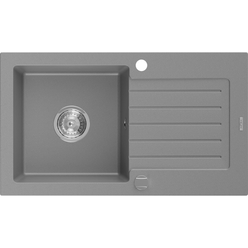 Mexen Pablo гранитна мивка с една камера и отцедник 752 x 436 mm, сива, сифон хром - 6510751010-71