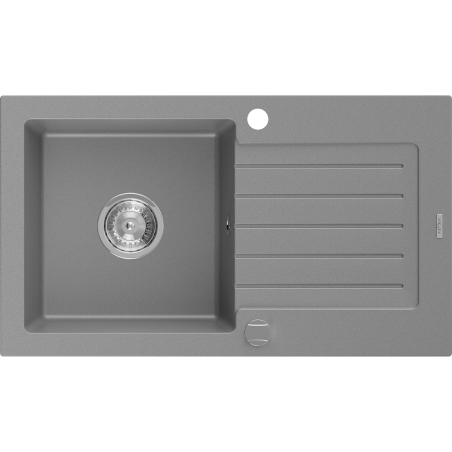 Mexen Pablo гранитна мивка с една камера и отцедник 752 x 436 mm, сива, сифон хром - 6510751010-71